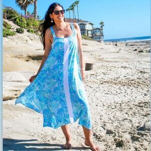 NWT Lilibridge Blue Tropics Beach Midi Dress